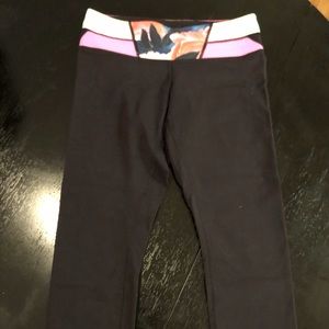 Lululemon black capris with green and pink band
